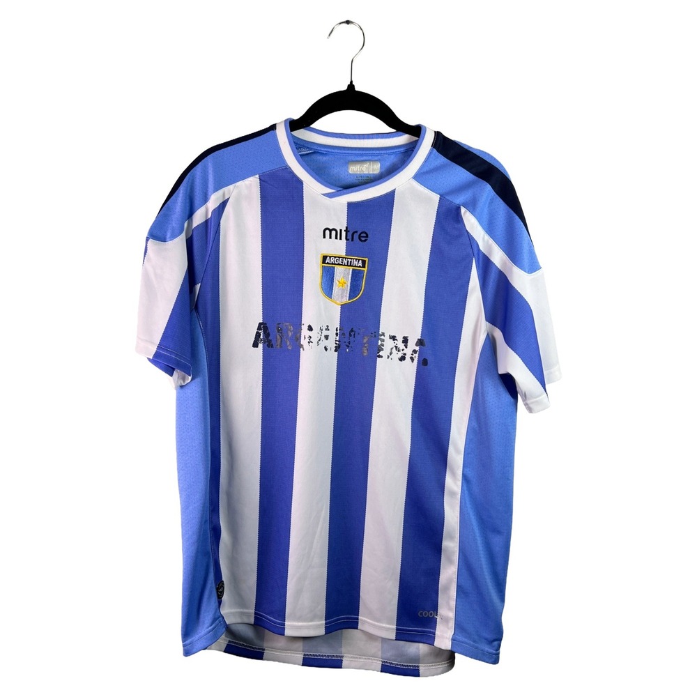 Mitre Argentina Soccer Jersey Men's Medium Blue Striped Y2K Blokecore